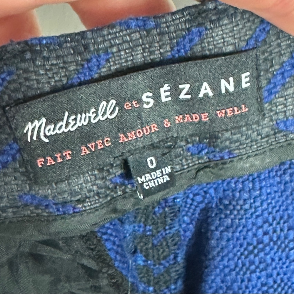 Madewell Et Sézane Blue Crop Trousers Chevron Textured Style B7045 Womens Size 0 - Picture 4 of 15